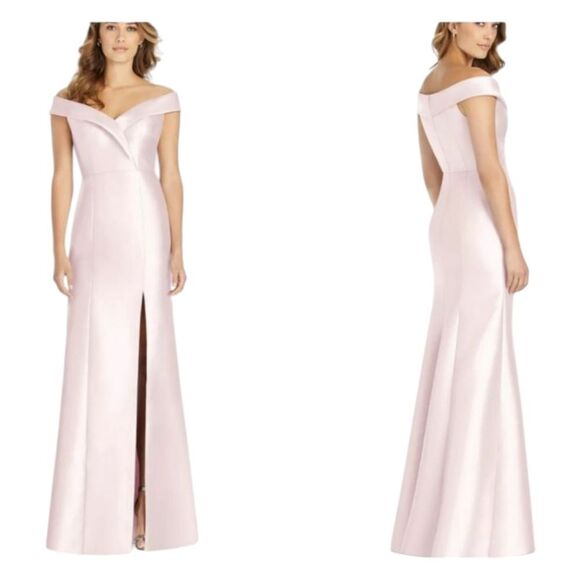 NWT Alfred Sung Off-Shoulder Blush Pink Dress Satin Twill Size 10 - Picture 1 of 14